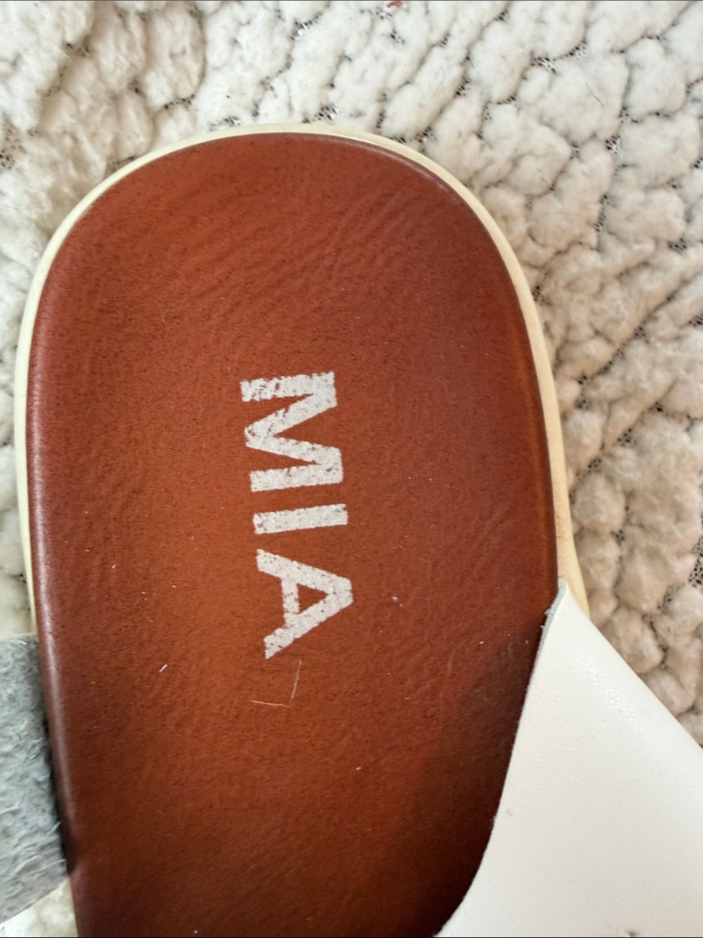 MIA White Leather Ankle-Strap Sandals with Brown Footbed - Picture 2 of 7